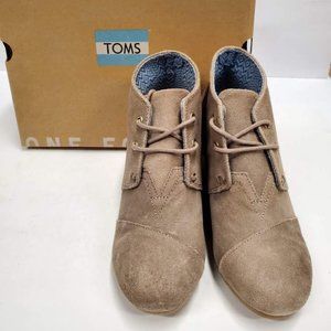 TOMS Women's Desert Wedges, Desert Taupe Distressed Suede With Embossed Wedge